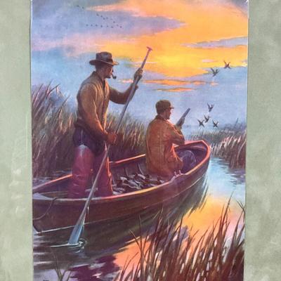 126 Men Hunting In Canoe With Ducks In Flight