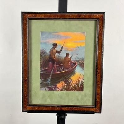 126 Men Hunting In Canoe With Ducks In Flight