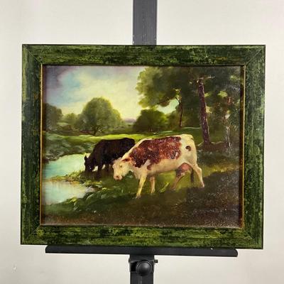 131 Oil Painting Cows Grazing On Board