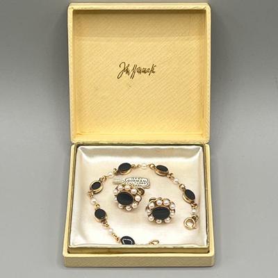 LOT 2: Vintage 12K Gold Fill Gorman Cultured Pearl Bracelet and Screwback Earrings Set