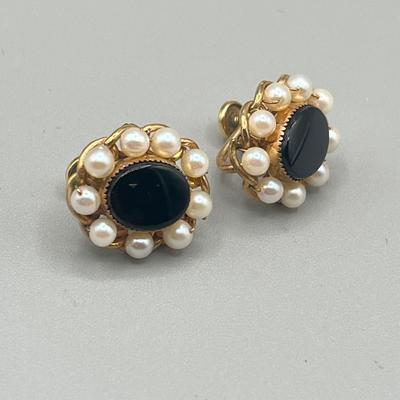 LOT 2: Vintage 12K Gold Fill Gorman Cultured Pearl Bracelet and Screwback Earrings Set