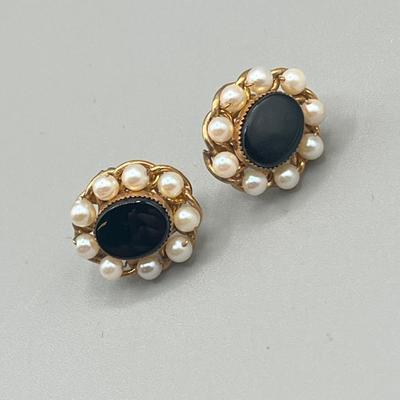 LOT 2: Vintage 12K Gold Fill Gorman Cultured Pearl Bracelet and Screwback Earrings Set