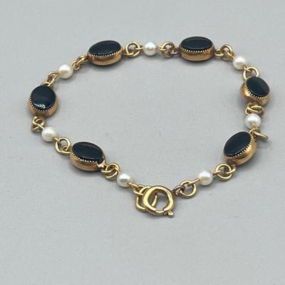 LOT 2: Vintage 12K Gold Fill Gorman Cultured Pearl Bracelet and Screwback Earrings Set