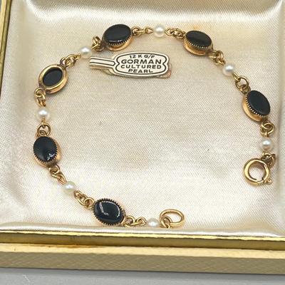 LOT 2: Vintage 12K Gold Fill Gorman Cultured Pearl Bracelet and Screwback Earrings Set