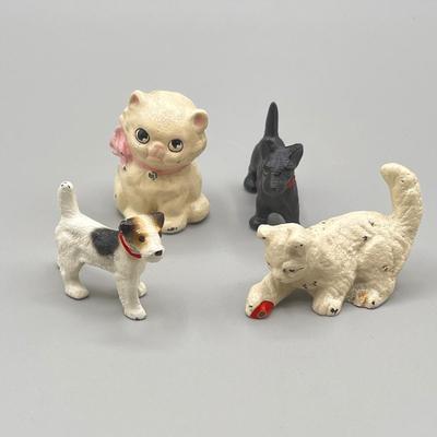 LOT 6: Vintage / Antique Painted Cast Iron Miniature Cat and Dog Figurines