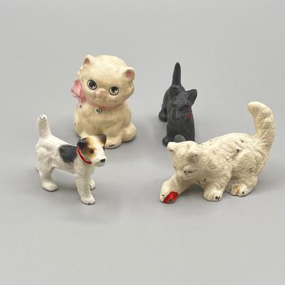 LOT 6: Vintage / Antique Painted Cast Iron Miniature Cat and Dog Figurines