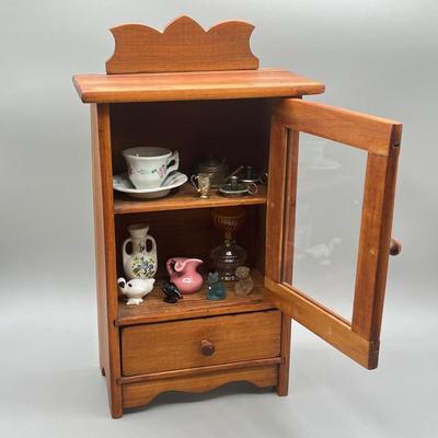 LOT 8: Collection of Miniature Figurines in Mini Display Hutch