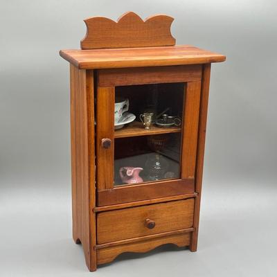LOT 8: Collection of Miniature Figurines in Mini Display Hutch