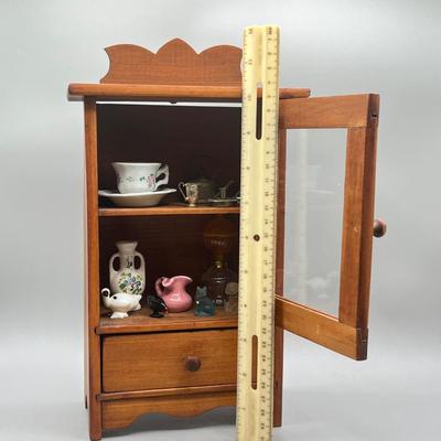 LOT 8: Collection of Miniature Figurines in Mini Display Hutch