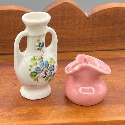 LOT 8: Collection of Miniature Figurines in Mini Display Hutch