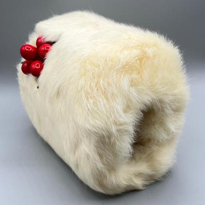 LOT 16: Vintage Children's Rabbit Fur Christmas Muff and Fascinator / Hair Clip Set