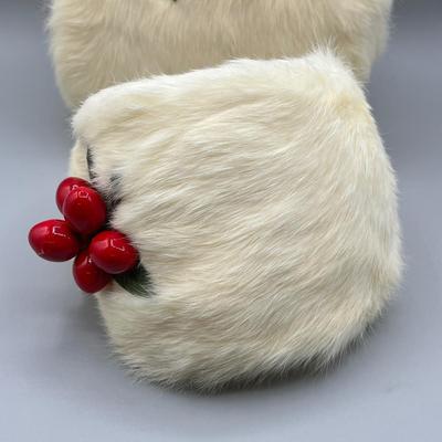LOT 16: Vintage Children's Rabbit Fur Christmas Muff and Fascinator / Hair Clip Set