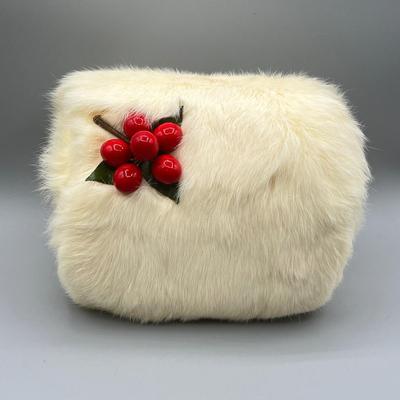 LOT 16: Vintage Children's Rabbit Fur Christmas Muff and Fascinator / Hair Clip Set