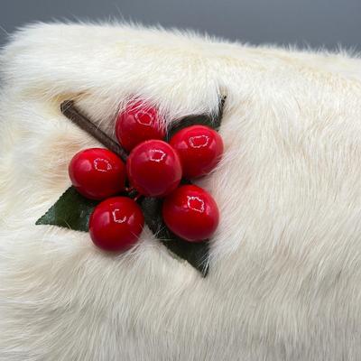 LOT 16: Vintage Children's Rabbit Fur Christmas Muff and Fascinator / Hair Clip Set