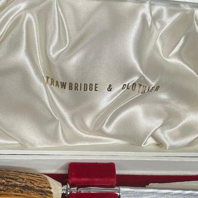 LOT 20: Picnic Basket and Vintage Stag Horn Cutlery Carving Set