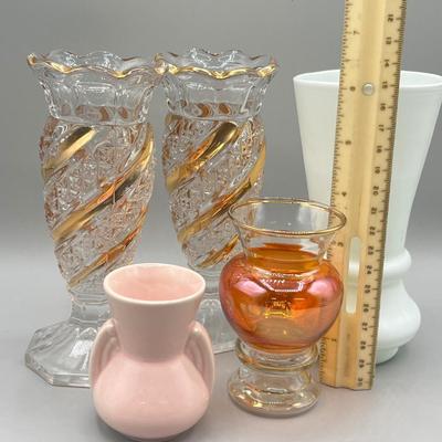 LOT 29: Collection of Small Vases - Milk Glass and More