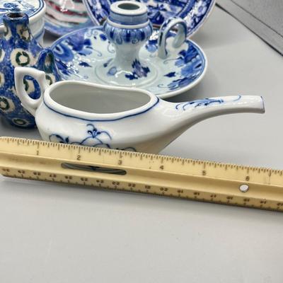 LOT 42: Blue and White Vintage Porcelain Pieces - Delft and More