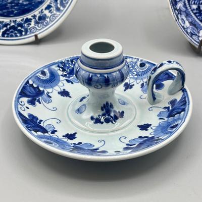 LOT 42: Blue and White Vintage Porcelain Pieces - Delft and More