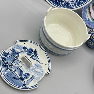 LOT 42: Blue and White Vintage Porcelain Pieces - Delft and More
