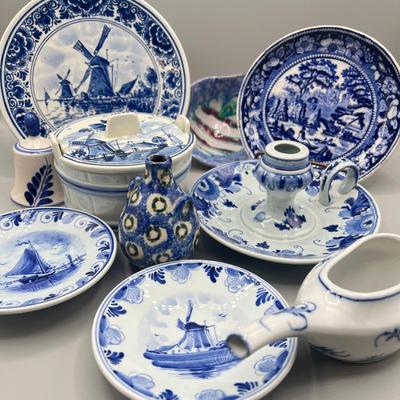 LOT 42: Blue and White Vintage Porcelain Pieces - Delft and More