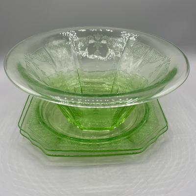 LOT 51: Large Vintage Uranium Glass Bowl and Plates
