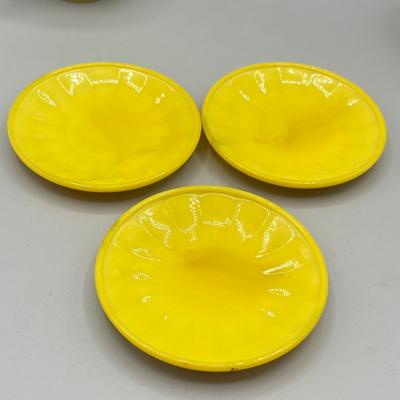 LOT 52: Children's Play Dishes and Utensils - Slag Glass Set Pieces and More