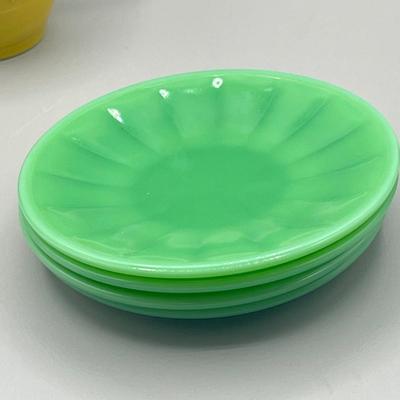 LOT 52: Children's Play Dishes and Utensils - Slag Glass Set Pieces and More