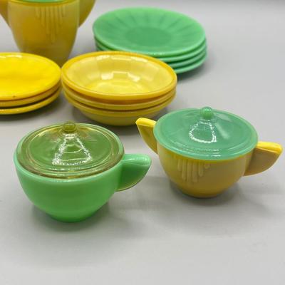 LOT 52: Children's Play Dishes and Utensils - Slag Glass Set Pieces and More