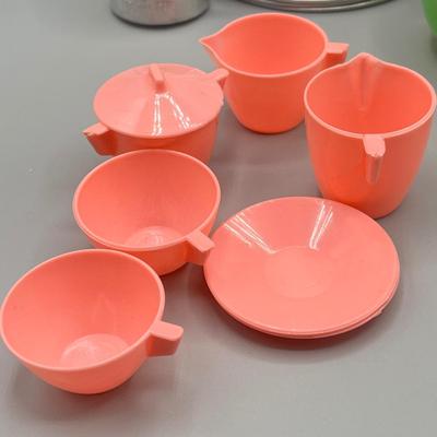 LOT 52: Children's Play Dishes and Utensils - Slag Glass Set Pieces and More