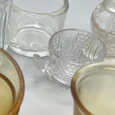 LOT 52: Children's Play Dishes and Utensils - Slag Glass Set Pieces and More