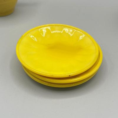 LOT 52: Children's Play Dishes and Utensils - Slag Glass Set Pieces and More