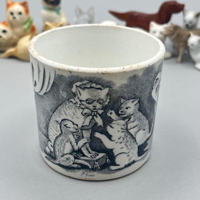 LOT 54: Dog and Cat Collectibles - Pins, Figurines, Antique Mug