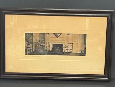 LOT 56: Signed, Framed Wallace Nutting Colored Photograph - Grandmother's China