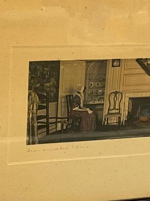 LOT 56: Signed, Framed Wallace Nutting Colored Photograph - Grandmother's China