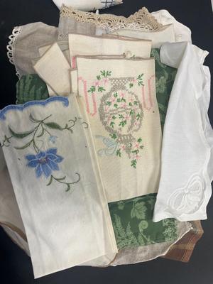 LOT 67: Vintage Embroidered Linens and More