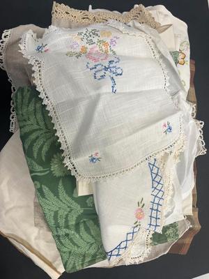 LOT 67: Vintage Embroidered Linens and More