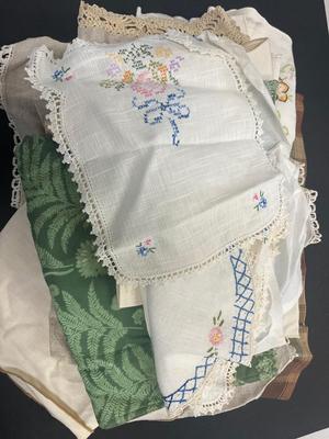 LOT 67: Vintage Embroidered Linens and More