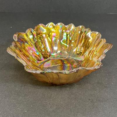LOT 80: Vintage Carnival Glass Bowl, Ball Jar and Plate Stands
