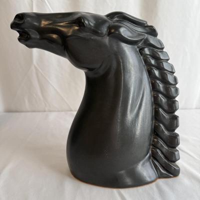 Pair of Black Ceramic Horse Head Sculptures (PB-HS)