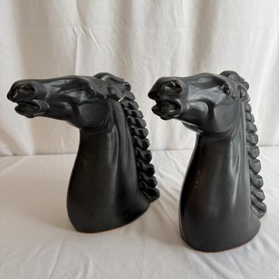 Pair of Black Ceramic Horse Head Sculptures (PB-HS)
