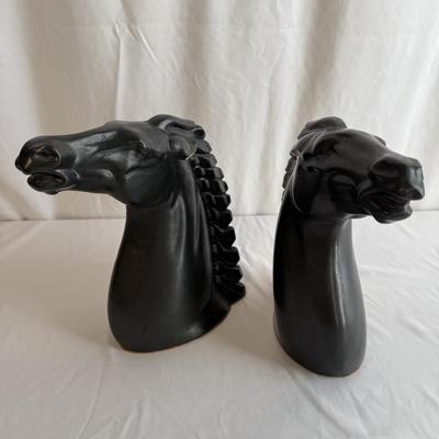 Pair of Black Ceramic Horse Head Sculptures (PB-HS)