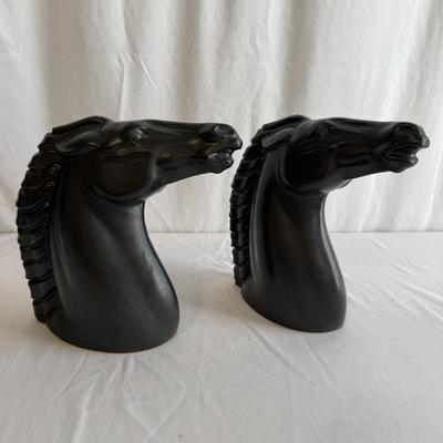 Pair of Black Ceramic Horse Head Sculptures (PB-HS)