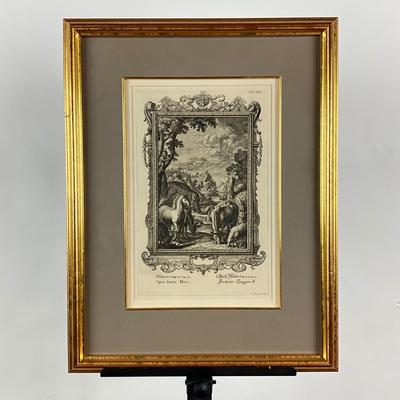 139 Antique Etching Of Horse, Elephant, Cow And Sheep