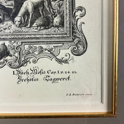 140 Antique Etching Of Lion, Bear, Dog, Bird, And Alligator