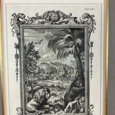 140 Antique Etching Of Lion, Bear, Dog, Bird, And Alligator