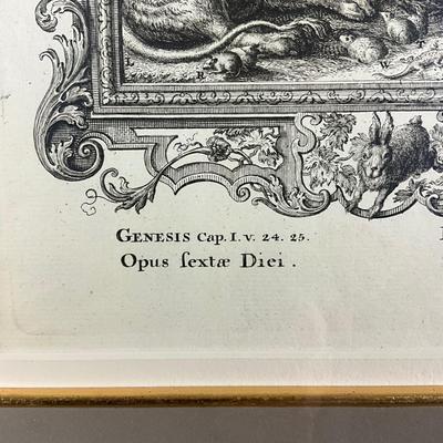 140 Antique Etching Of Lion, Bear, Dog, Bird, And Alligator