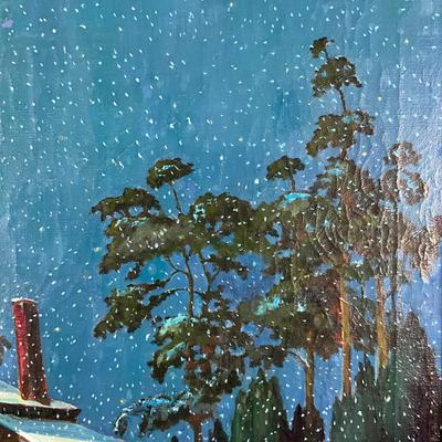 142 Original Oil Painting "Snowy Night" Signed by Artist