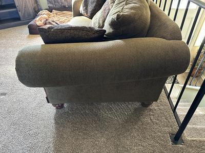 OLIVE GREEN LOVESEAT WITH CUSHIONS