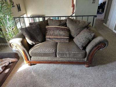 OLIVE GREEN LOVESEAT WITH CUSHIONS