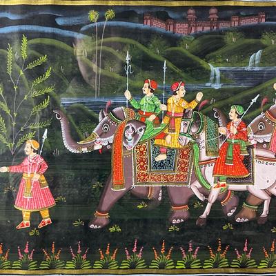 145 Original Hand-Painted Painting On Silk "Elephant Caravan"